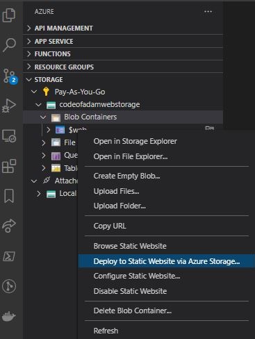 Deploy blob storage static site from VSCode